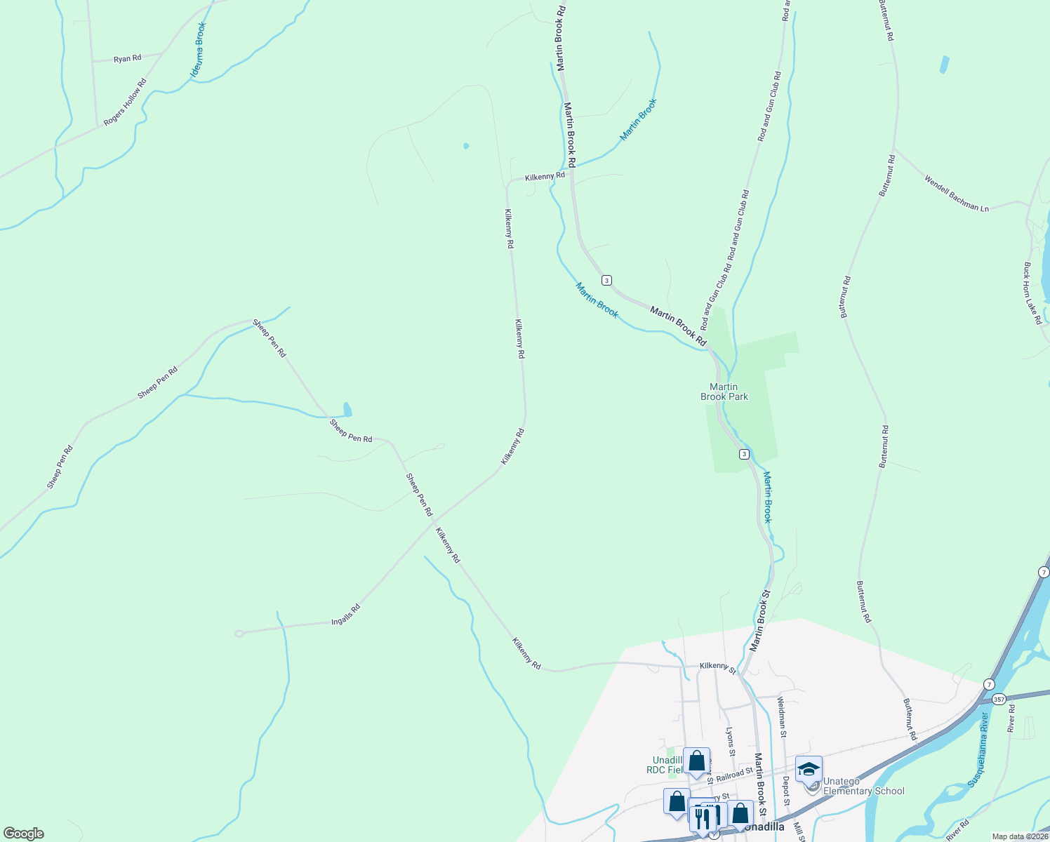 map of restaurants, bars, coffee shops, grocery stores, and more near Kilkenny Rd in Unadilla