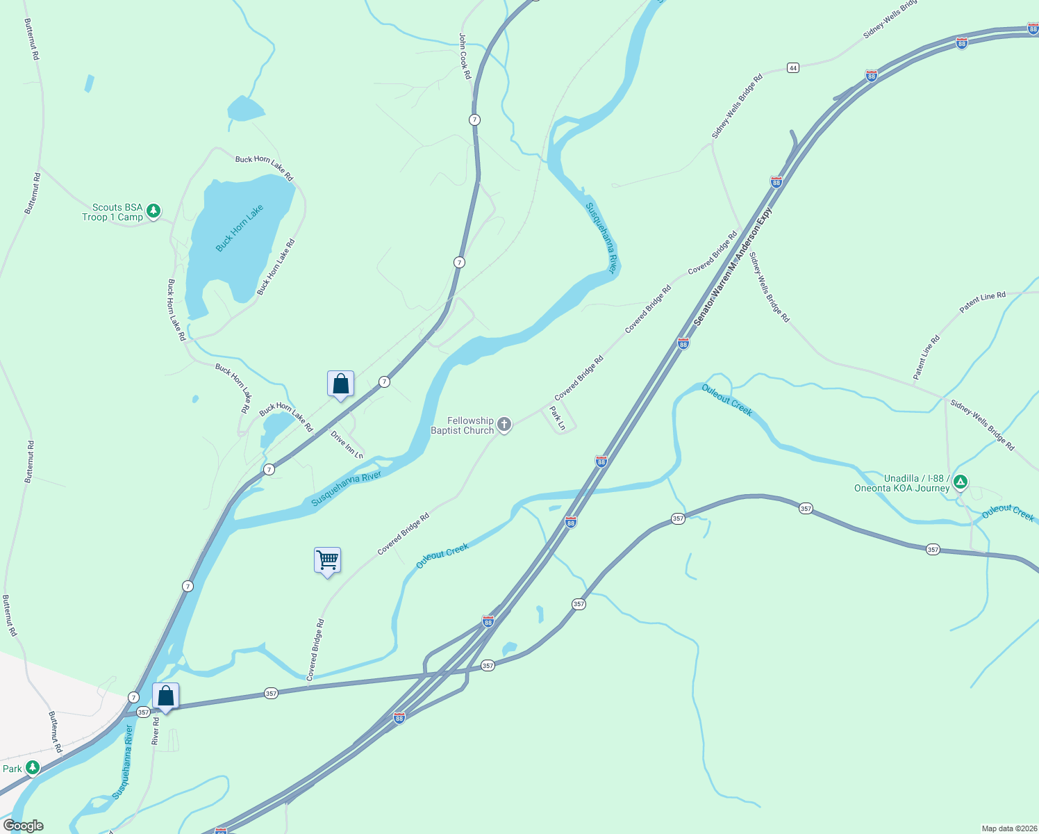 map of restaurants, bars, coffee shops, grocery stores, and more near 1045 Covered Bridge Road in Unadilla