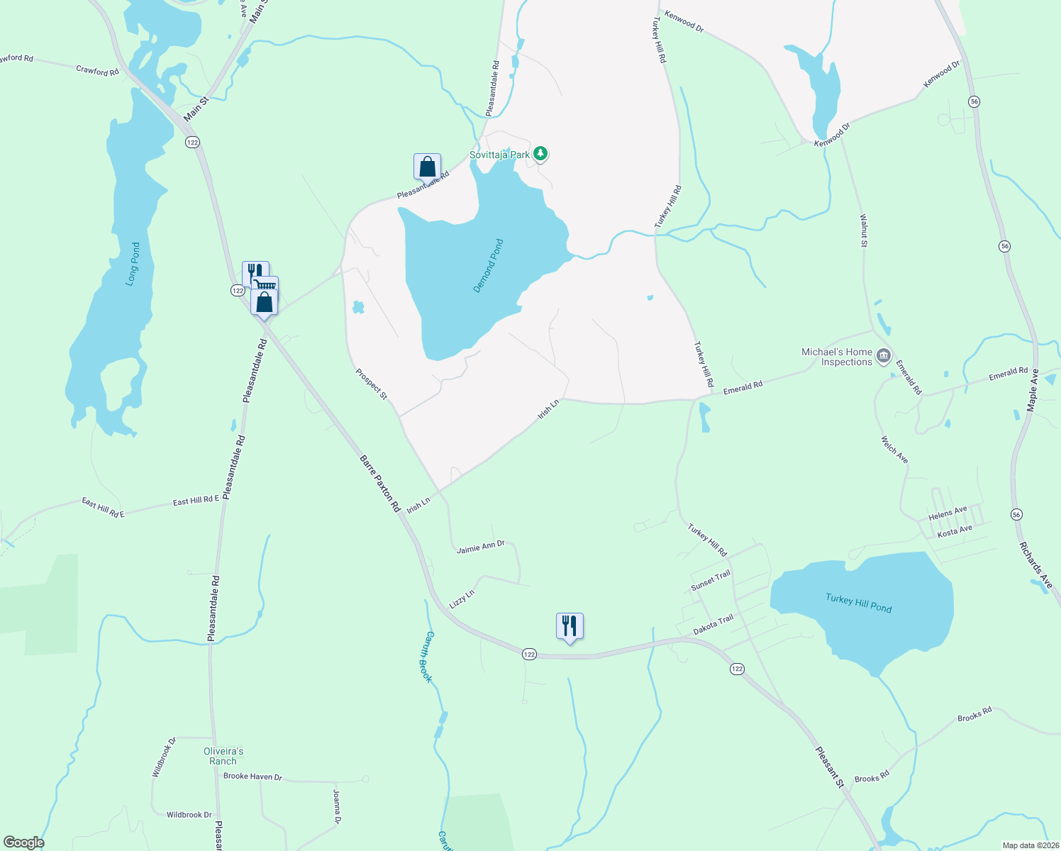 map of restaurants, bars, coffee shops, grocery stores, and more near 47 Irish Ln in Rutland