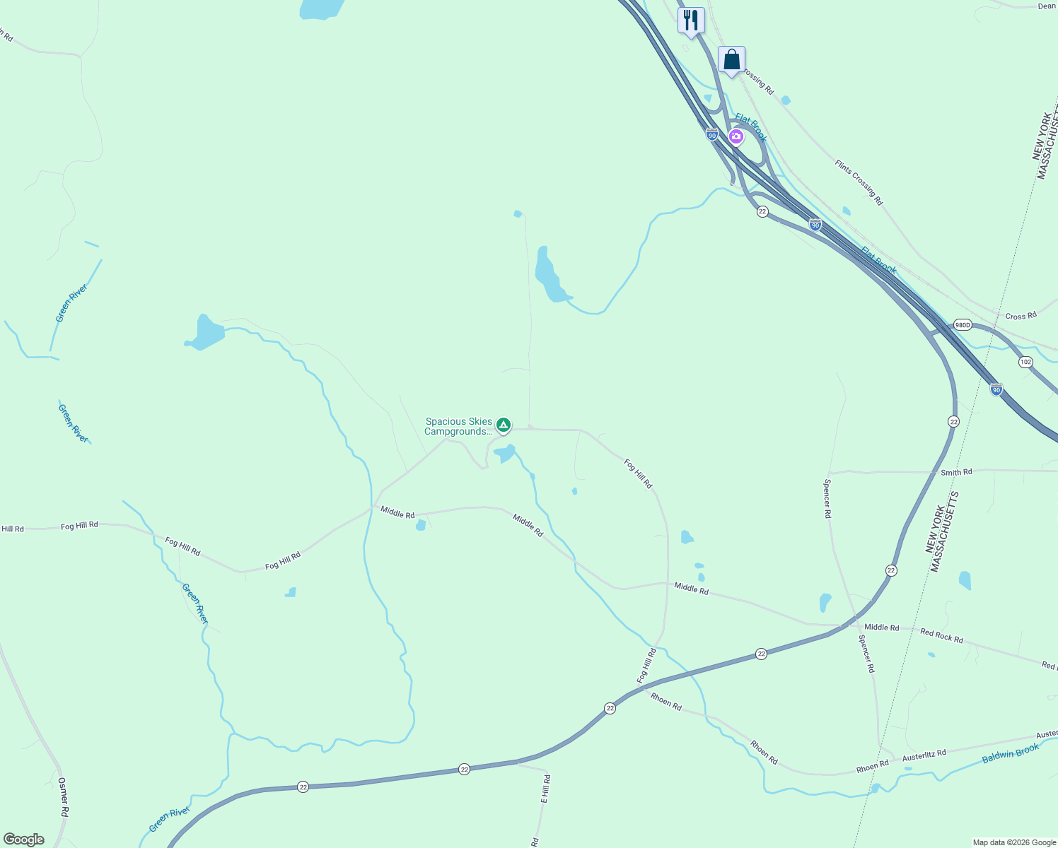 map of restaurants, bars, coffee shops, grocery stores, and more near 105 Norton Road in Austerlitz