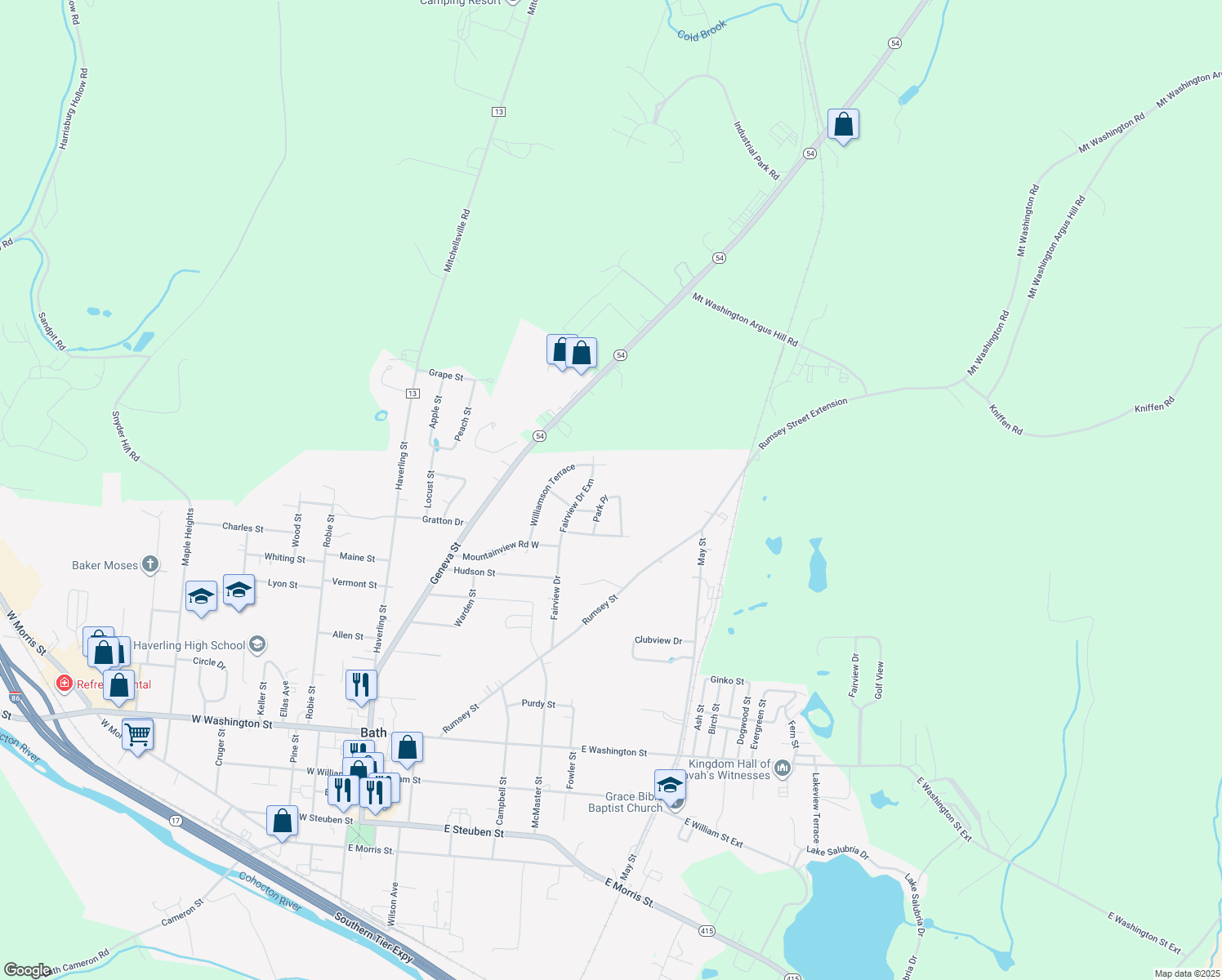 map of restaurants, bars, coffee shops, grocery stores, and more near 113 Park Place in Bath