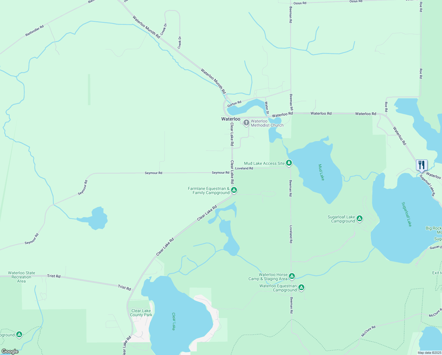 map of restaurants, bars, coffee shops, grocery stores, and more near 16485 Seymour Rd in Grass Lake Charter Township