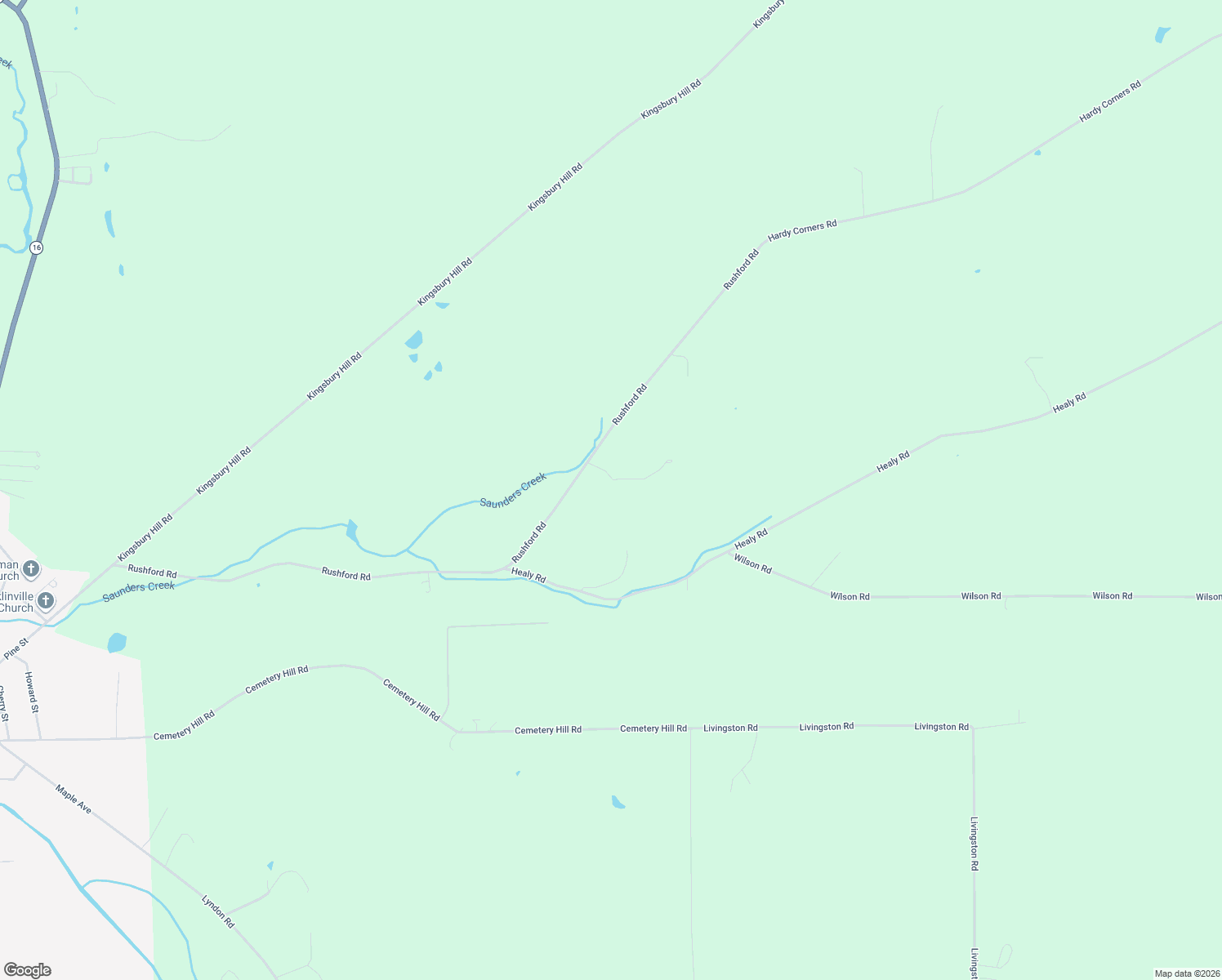 map of restaurants, bars, coffee shops, grocery stores, and more near 2107 Rushford Co Road 46 Road in Franklinville