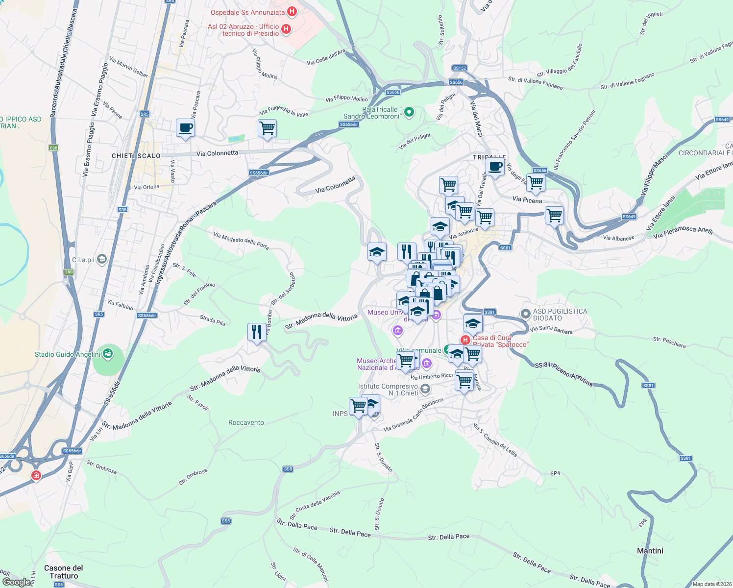 map of restaurants, bars, coffee shops, grocery stores, and more near 29 Viale Maiella in Chieti