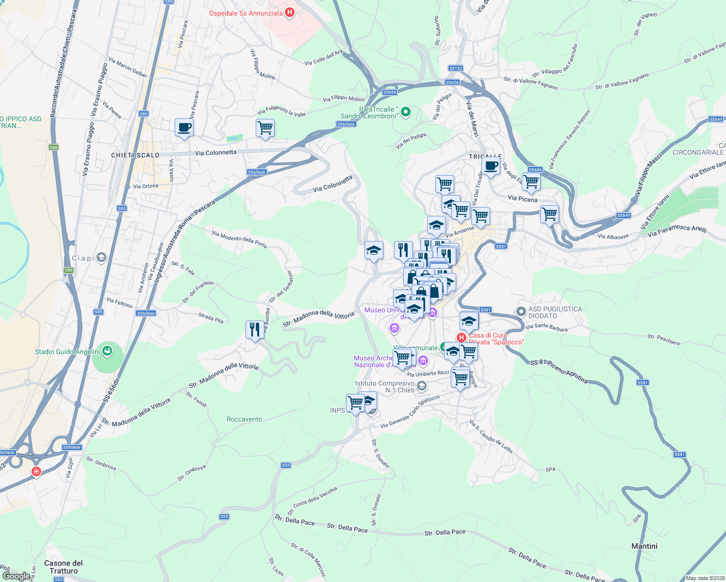 map of restaurants, bars, coffee shops, grocery stores, and more near 29 Viale Maiella in Chieti