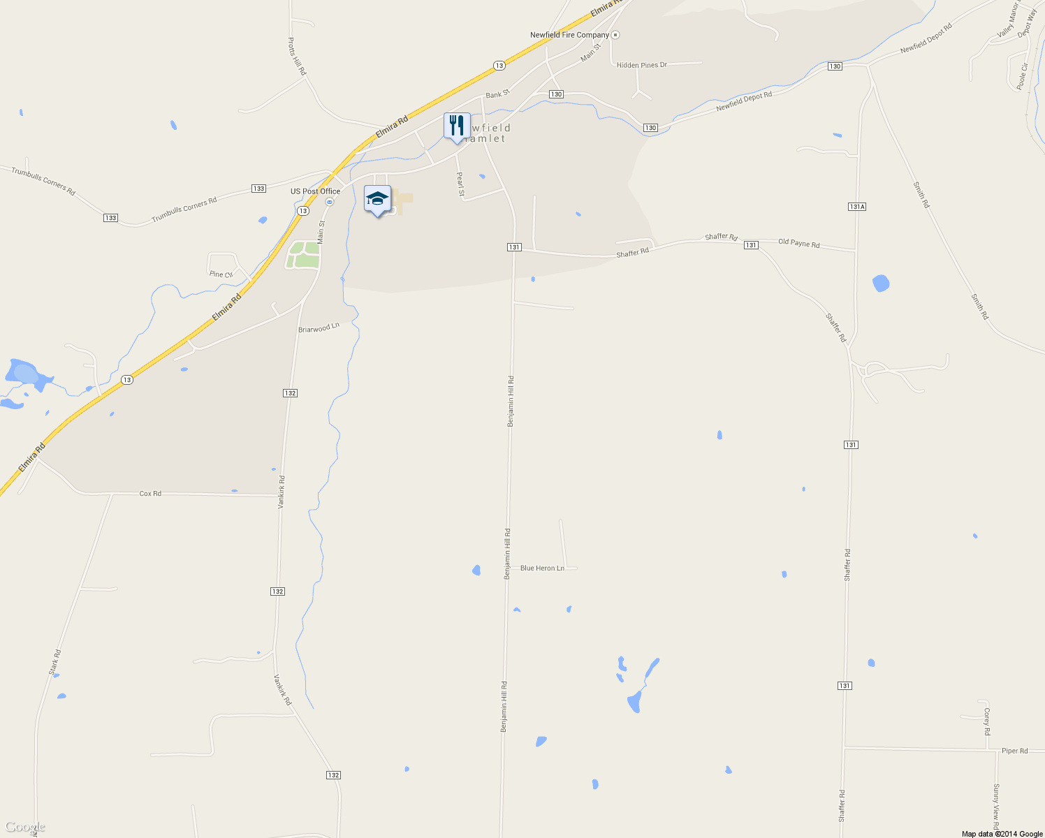 map of restaurants, bars, coffee shops, grocery stores, and more near 115 Benjamin Hill Road in Tompkins County