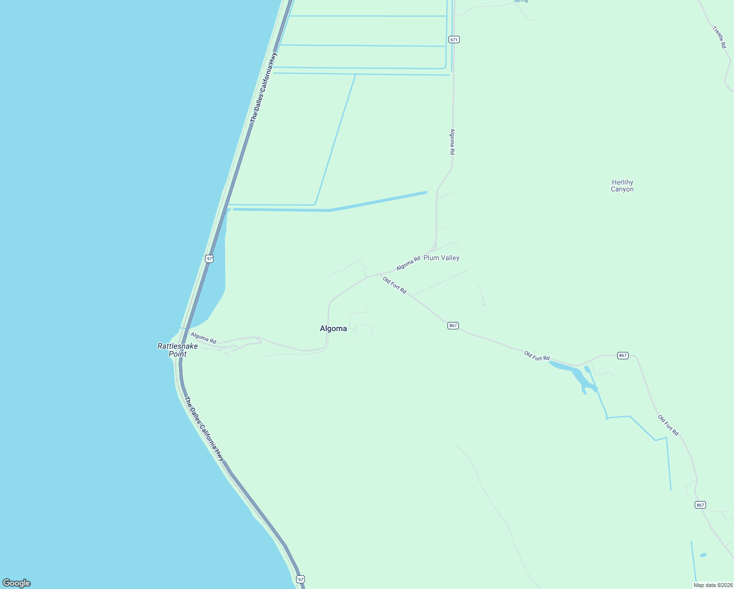 map of restaurants, bars, coffee shops, grocery stores, and more near 13487 Algoma Road in Klamath Falls