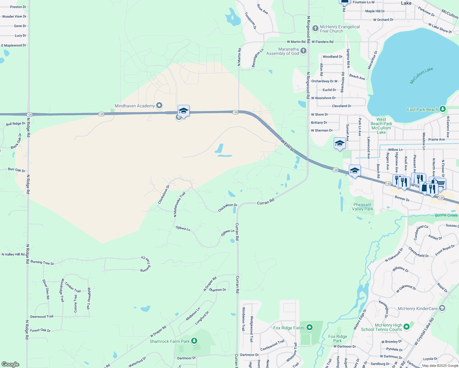 map of restaurants, bars, coffee shops, grocery stores, and more near 6102 Chickaloon Drive in McHenry