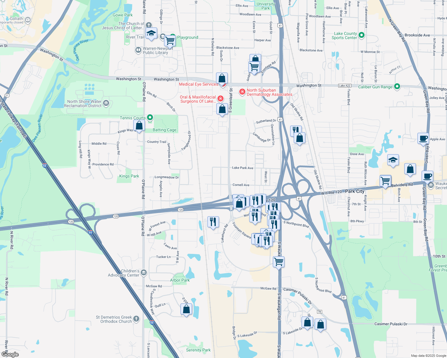 map of restaurants, bars, coffee shops, grocery stores, and more near 587 Thorndale Avenue in Park City