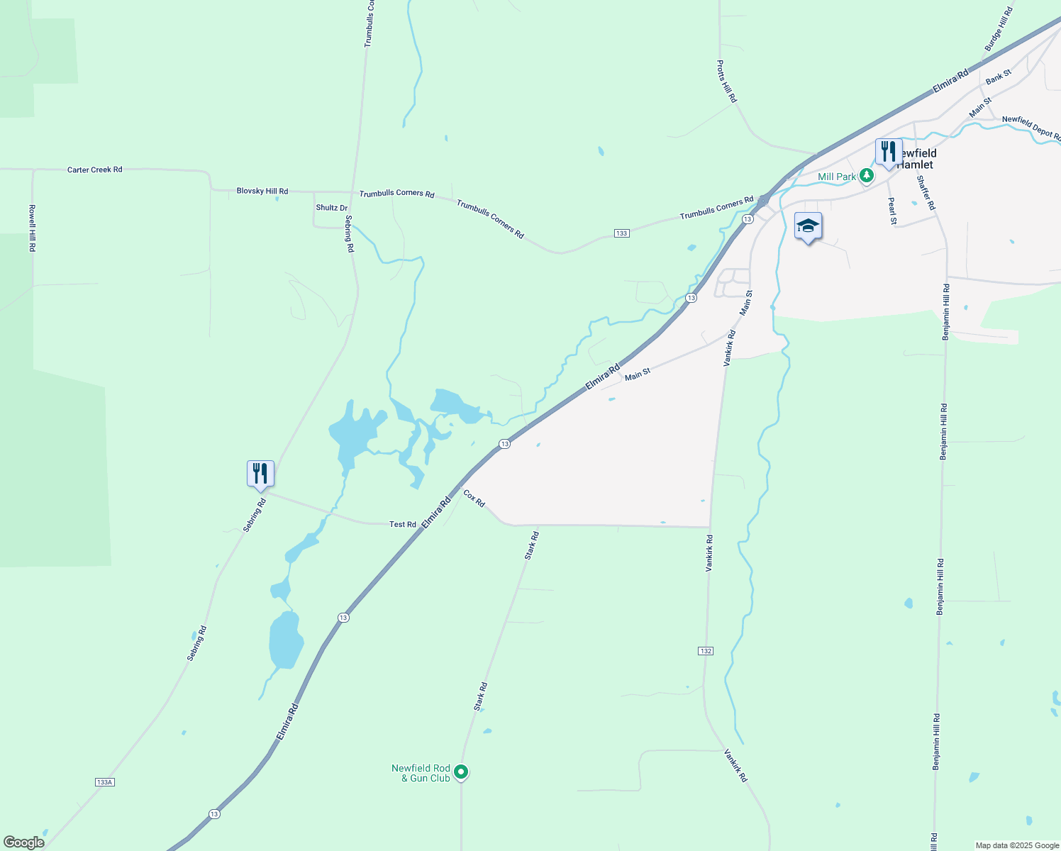map of restaurants, bars, coffee shops, grocery stores, and more near 2038 Elmira Rd in Newfield Hamlet
