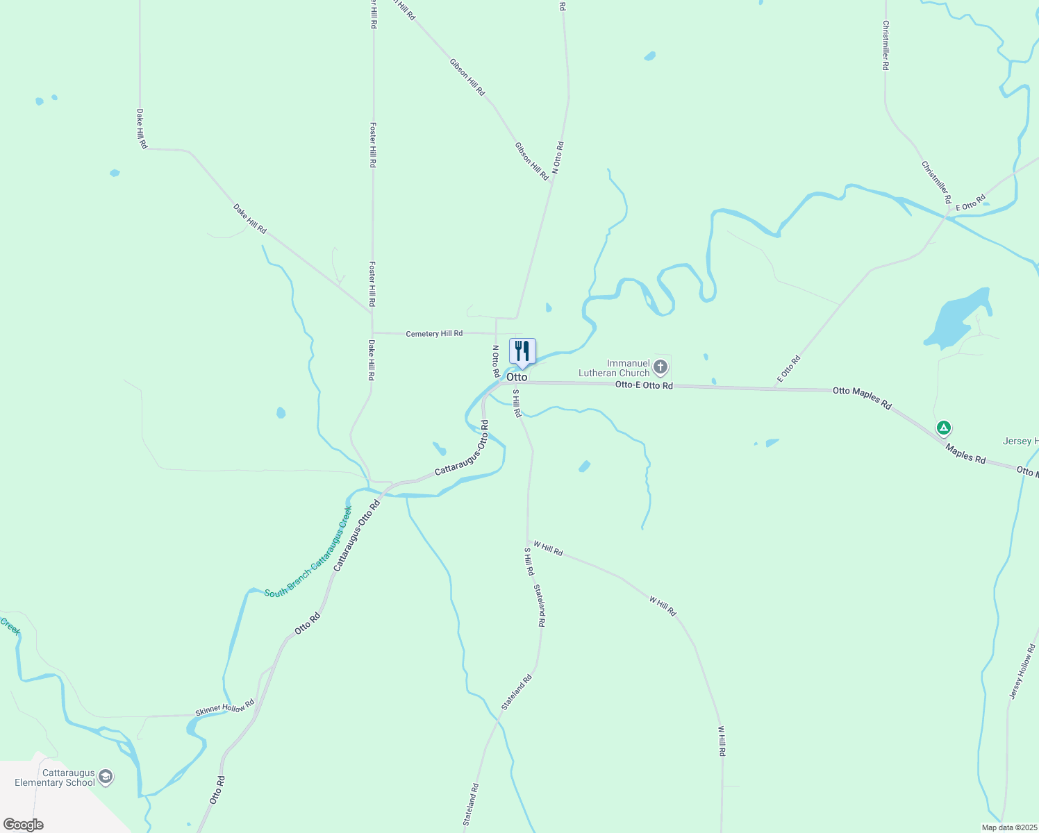 map of restaurants, bars, coffee shops, grocery stores, and more near 8199 S Hill Rd in Cattaraugus