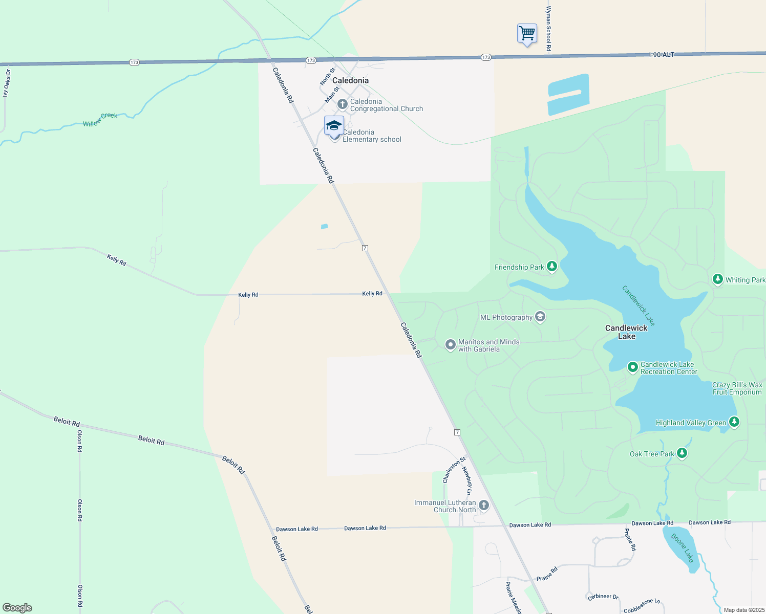 map of restaurants, bars, coffee shops, grocery stores, and more near 2493 Kelly Road in Caledonia