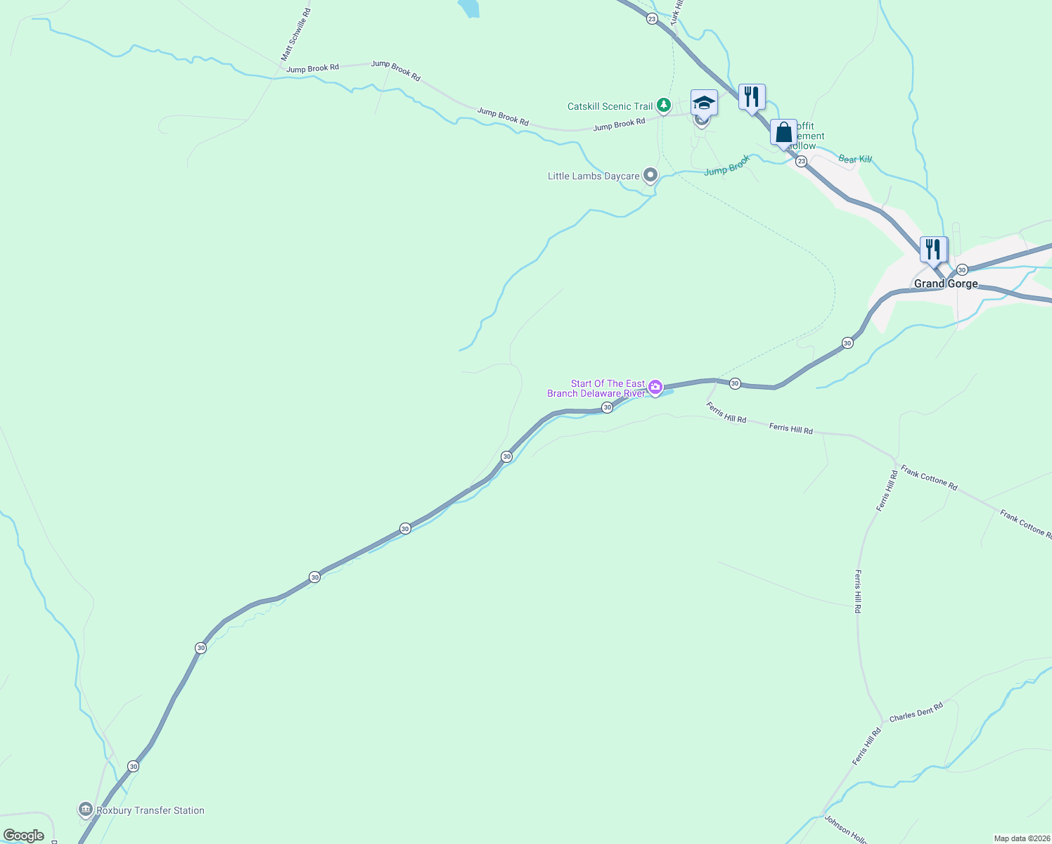 map of restaurants, bars, coffee shops, grocery stores, and more near 59159 New York 30 in Grand Gorge