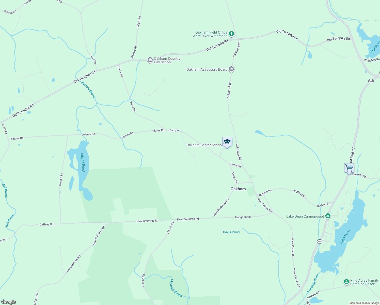 map of restaurants, bars, coffee shops, grocery stores, and more near 61 Gray Oaks Lane in Oakham