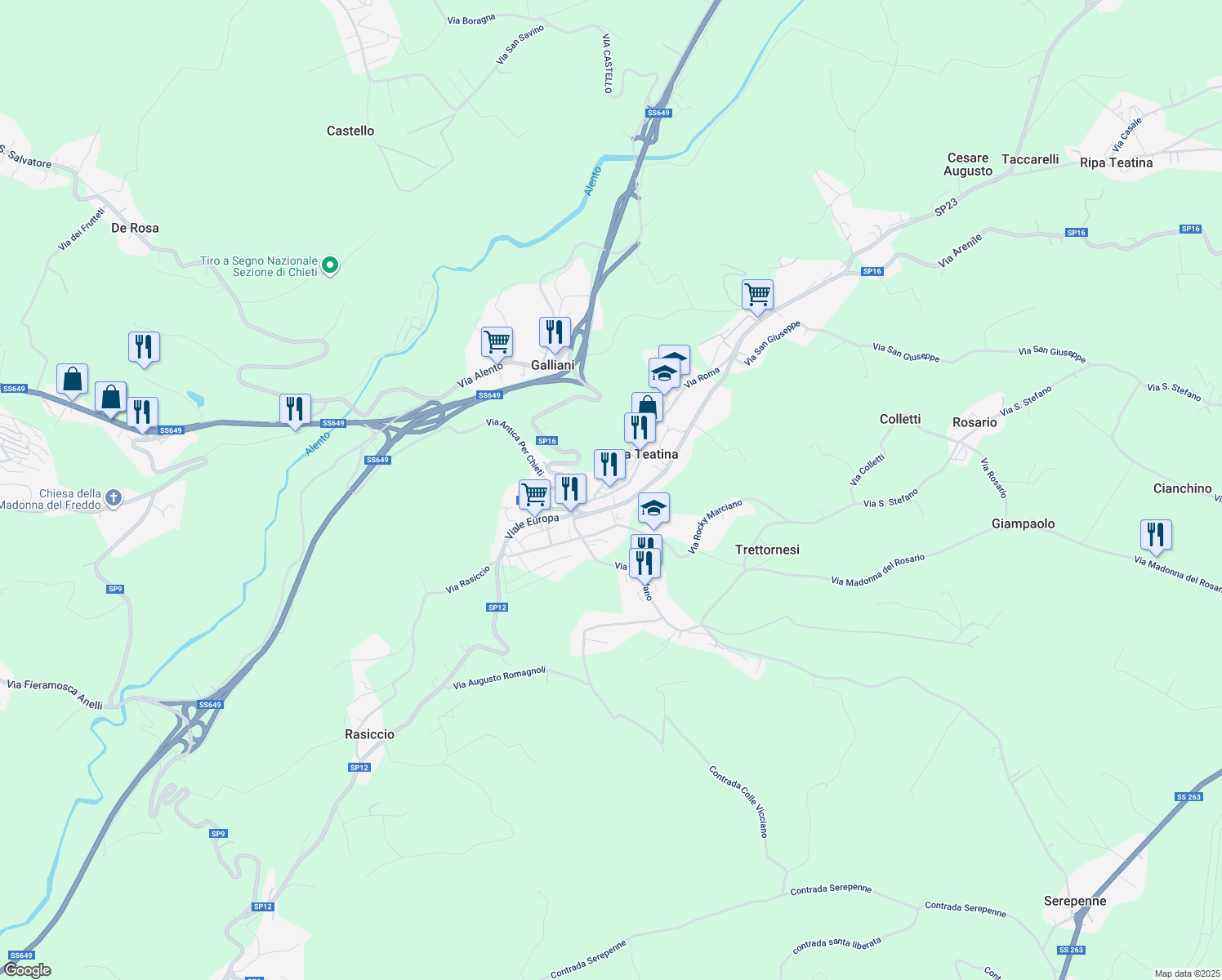 map of restaurants, bars, coffee shops, grocery stores, and more near 129-145 Via Nicola Marcone in Ripa Teatina