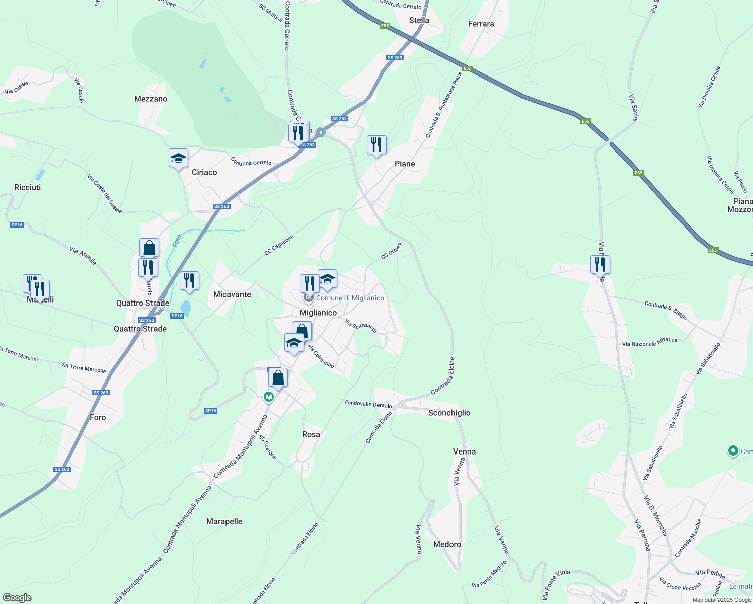 map of restaurants, bars, coffee shops, grocery stores, and more near 12 Via D. Alighieri in Miglianico
