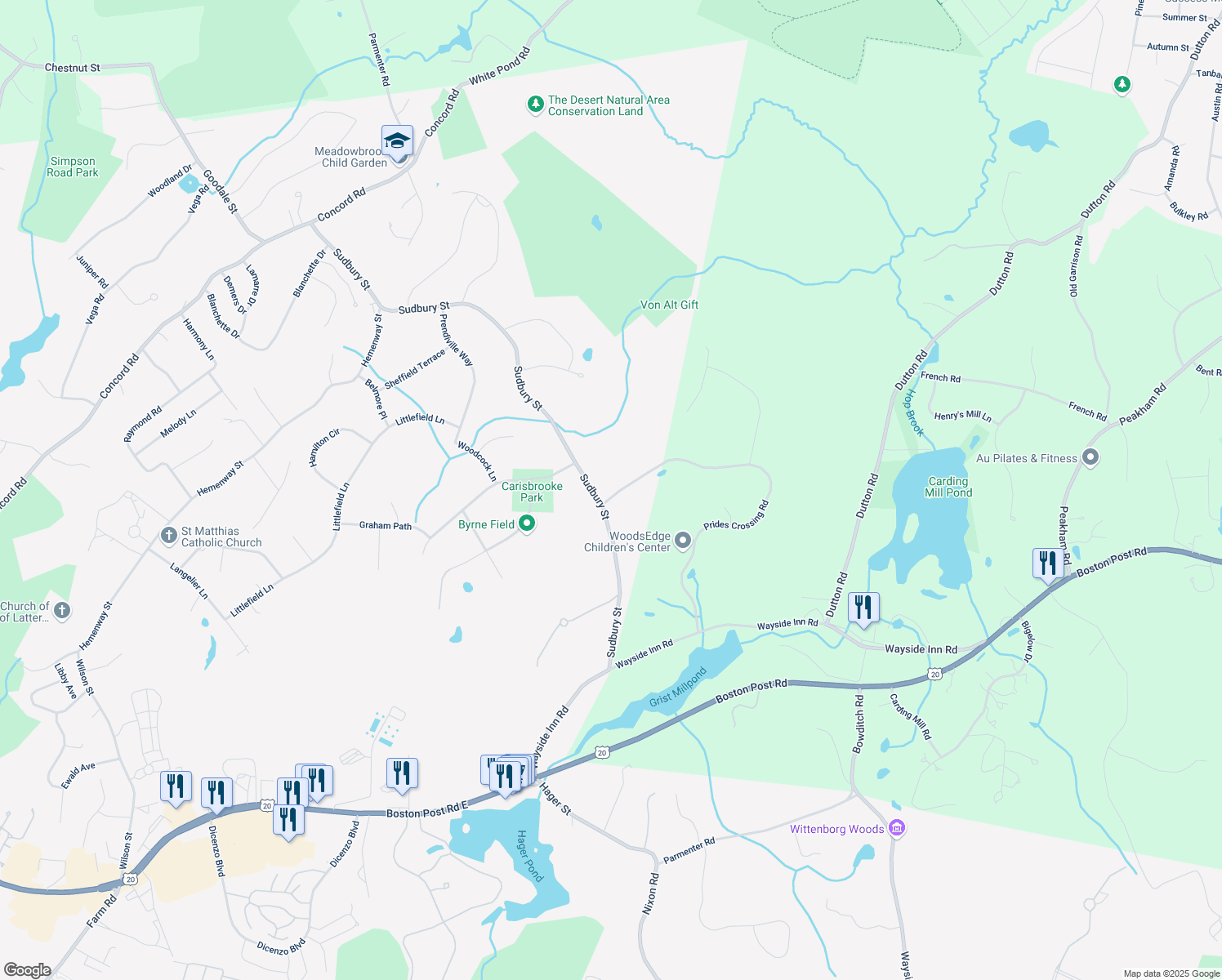 map of restaurants, bars, coffee shops, grocery stores, and more near 19 Carver Hill Road in Marlborough
