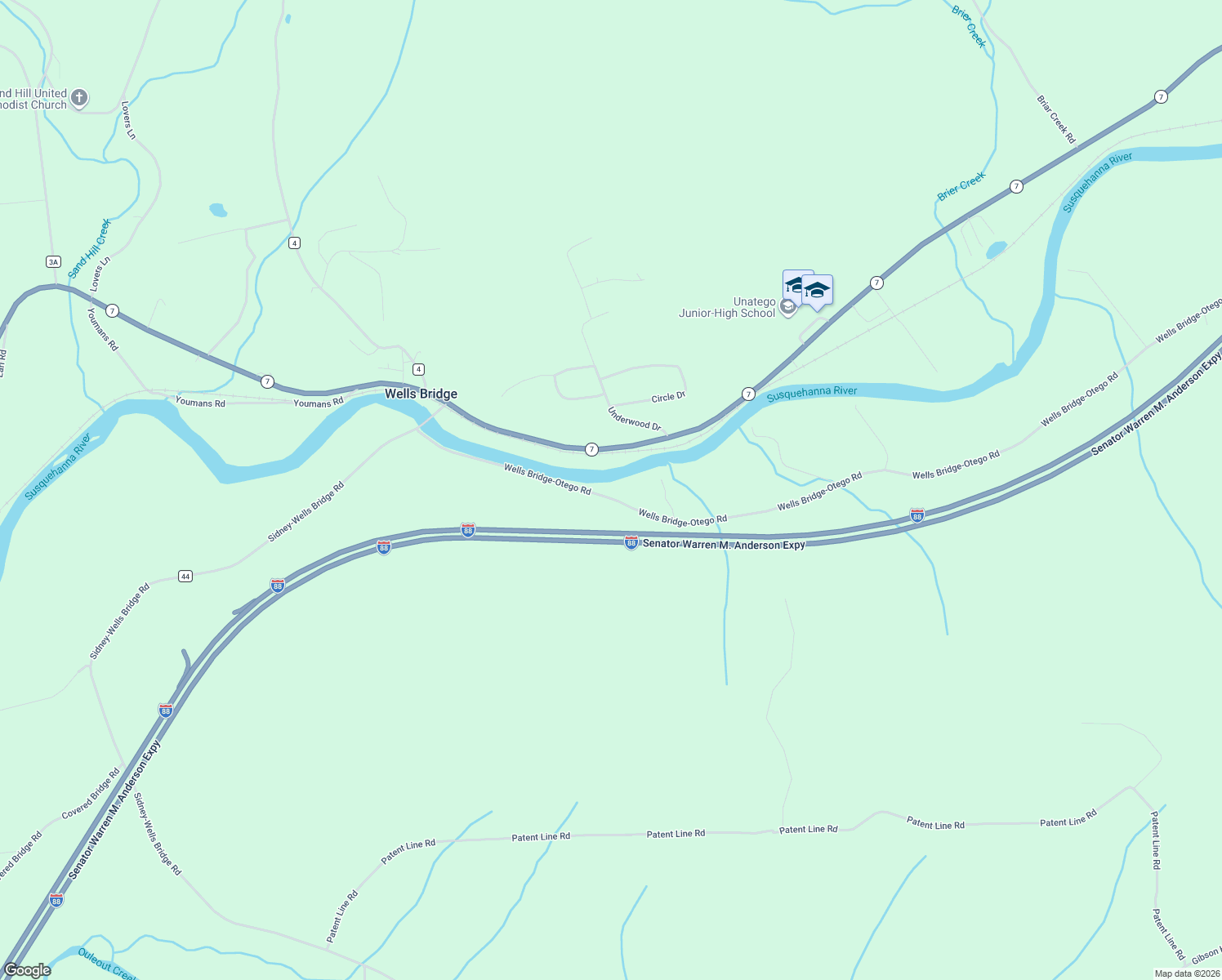 map of restaurants, bars, coffee shops, grocery stores, and more near 541 Wells Bridge Road in Unadilla