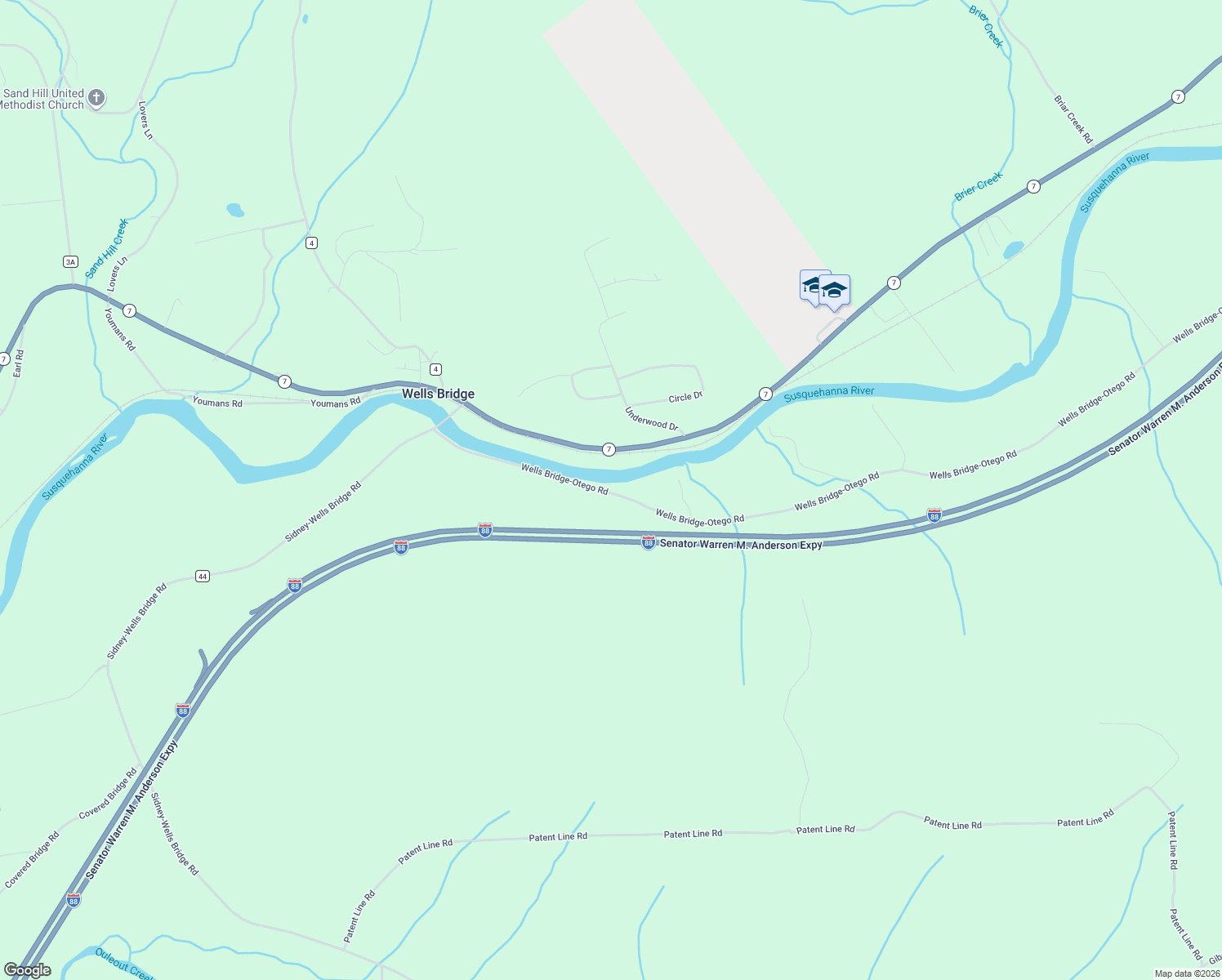 map of restaurants, bars, coffee shops, grocery stores, and more near Wells Bridge-Otego Rd in Unadilla