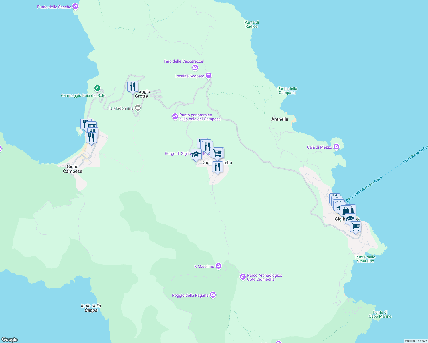 map of restaurants, bars, coffee shops, grocery stores, and more near 6 Via delle Mura in Giglio Castello