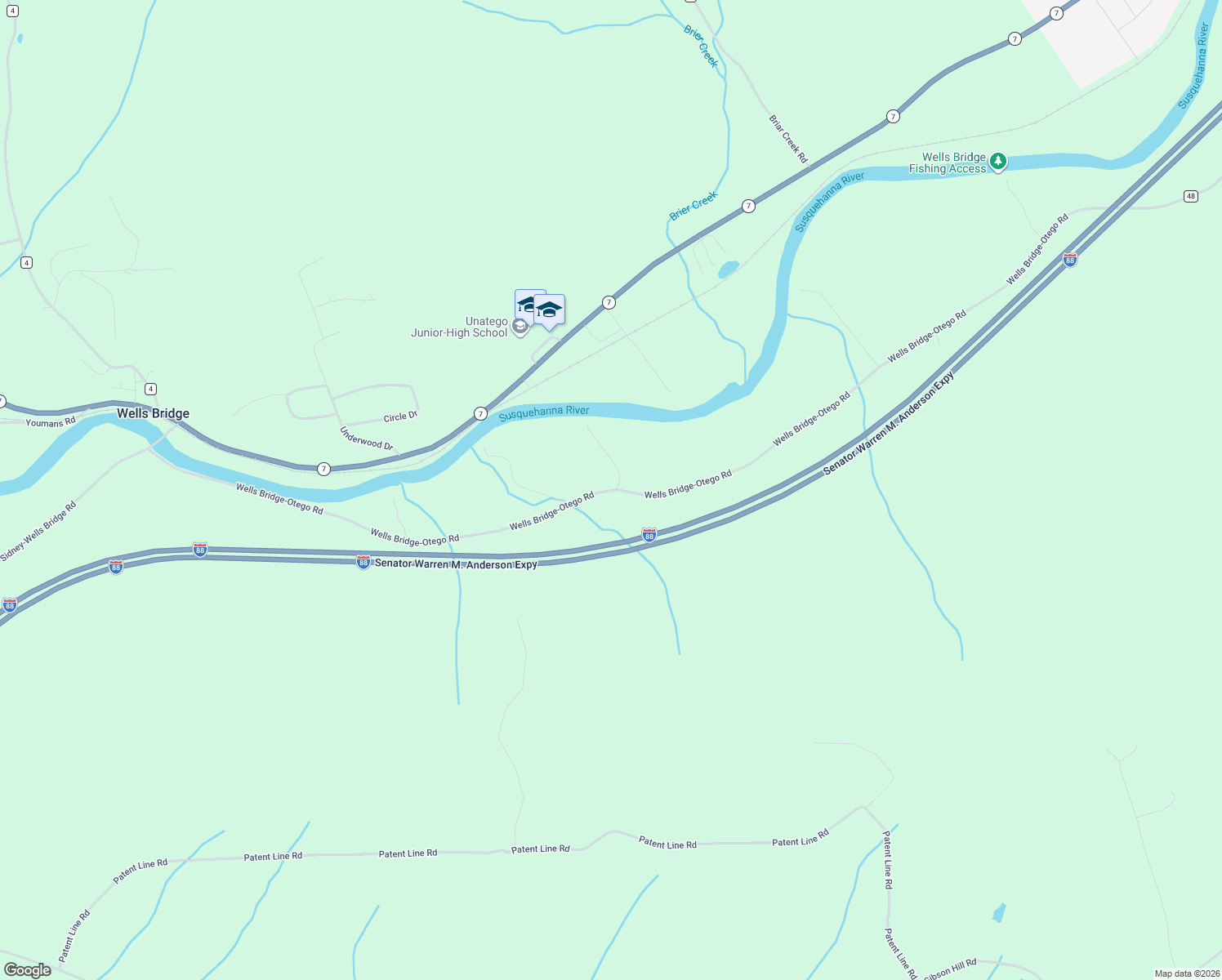 map of restaurants, bars, coffee shops, grocery stores, and more near Wells Bridge-Otego Road in Otego