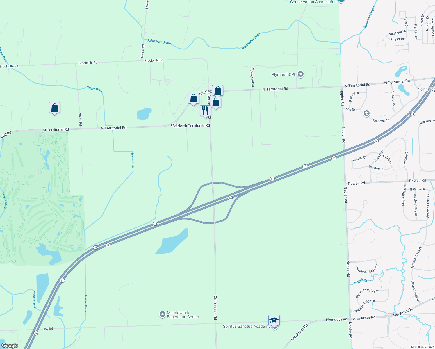 map of restaurants, bars, coffee shops, grocery stores, and more near 5690 Gotfredson Road in Plymouth