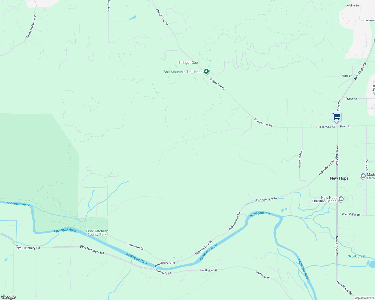 map of restaurants, bars, coffee shops, grocery stores, and more near 550 Bolt Mountain Road in Grants Pass