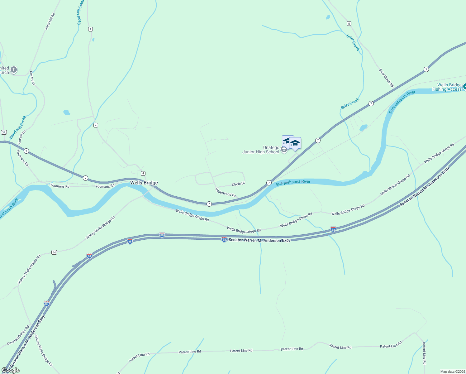 map of restaurants, bars, coffee shops, grocery stores, and more near 101-199 Circle Dr in Otego