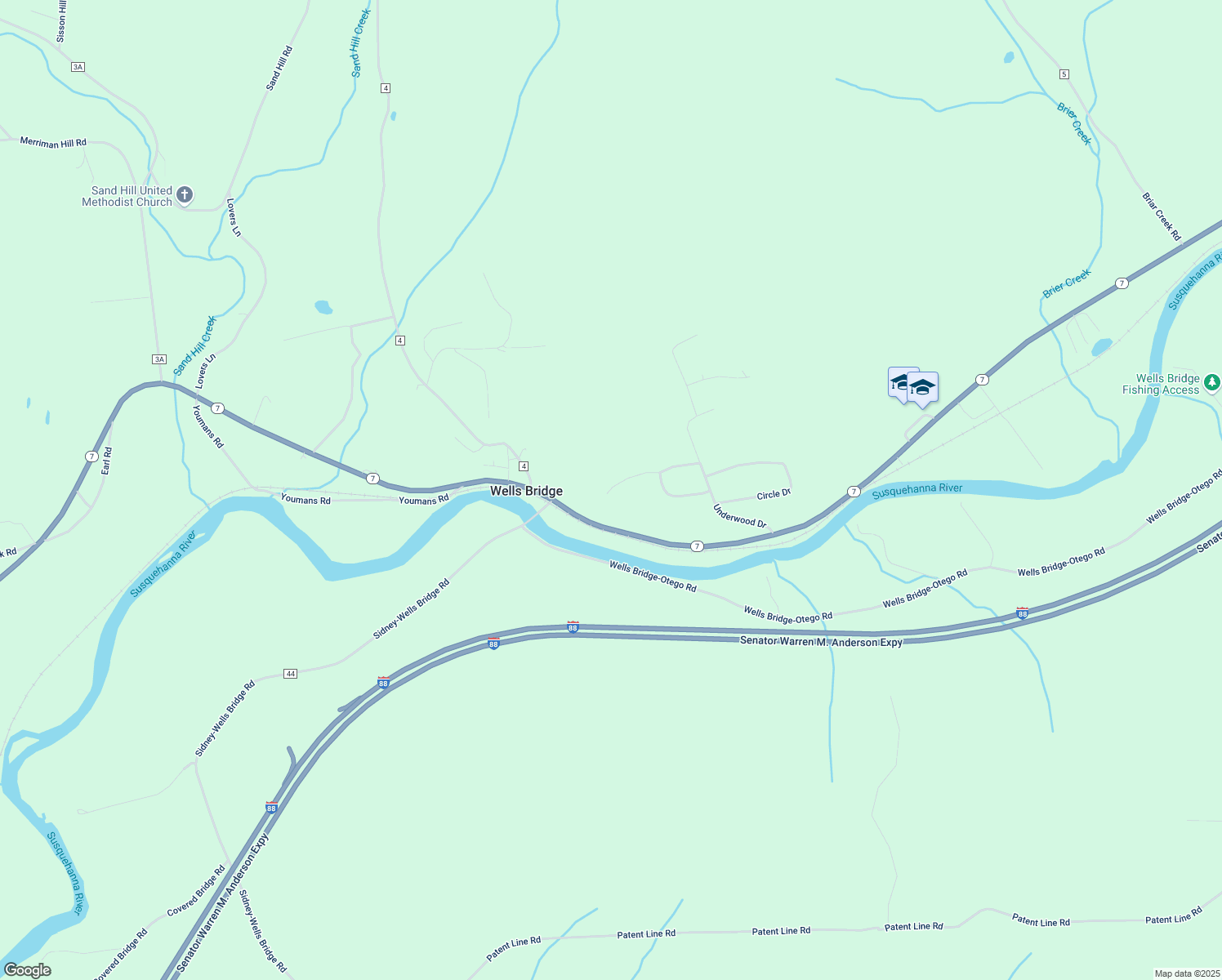map of restaurants, bars, coffee shops, grocery stores, and more near 137 Tiffany Lane in Otego