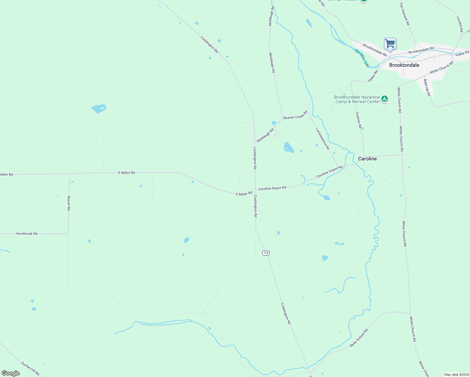 map of restaurants, bars, coffee shops, grocery stores, and more near 800-1000 East Miller Road in Ithaca