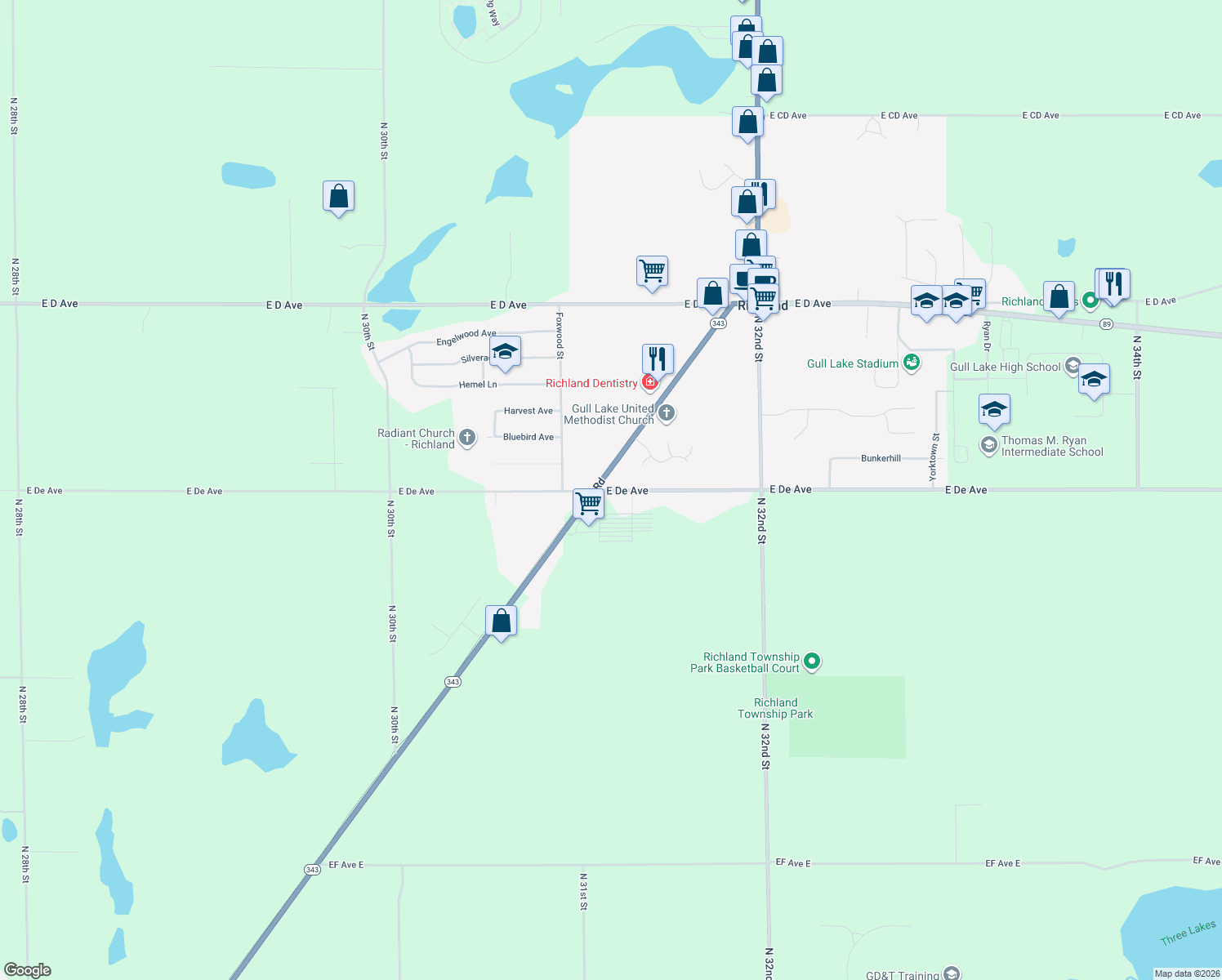 map of restaurants, bars, coffee shops, grocery stores, and more near 8637 E De Ave in Richland