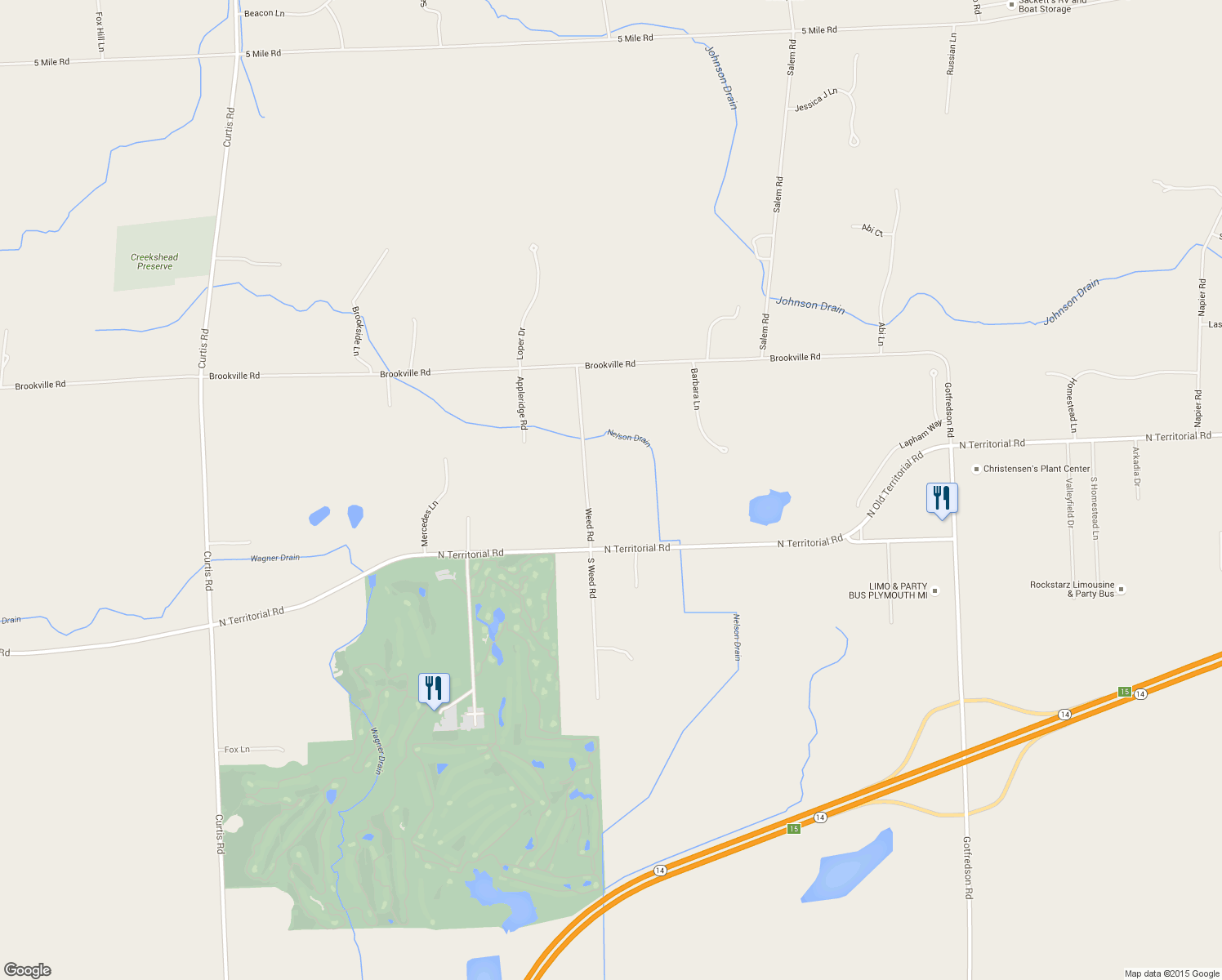map of restaurants, bars, coffee shops, grocery stores, and more near 6168 Weed Road in Plymouth