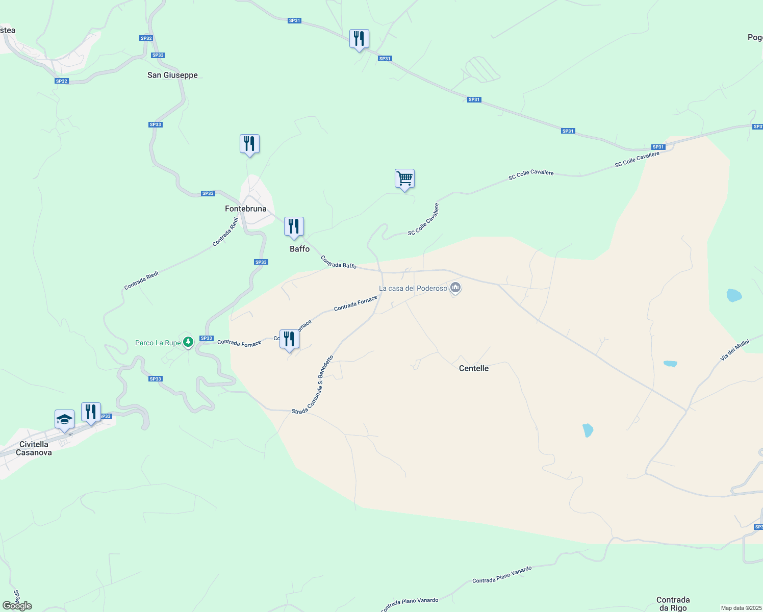 map of restaurants, bars, coffee shops, grocery stores, and more near 16 Strada Comunale San Benedetto in Provincia di Pescara