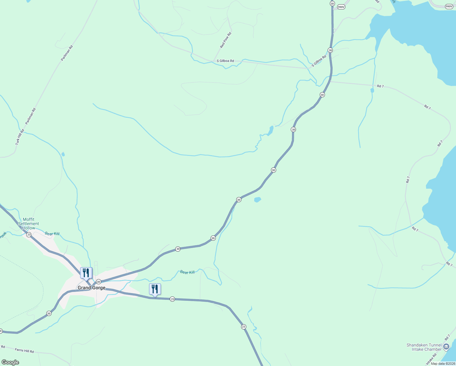 map of restaurants, bars, coffee shops, grocery stores, and more near 171 Highway 30 in Gilboa