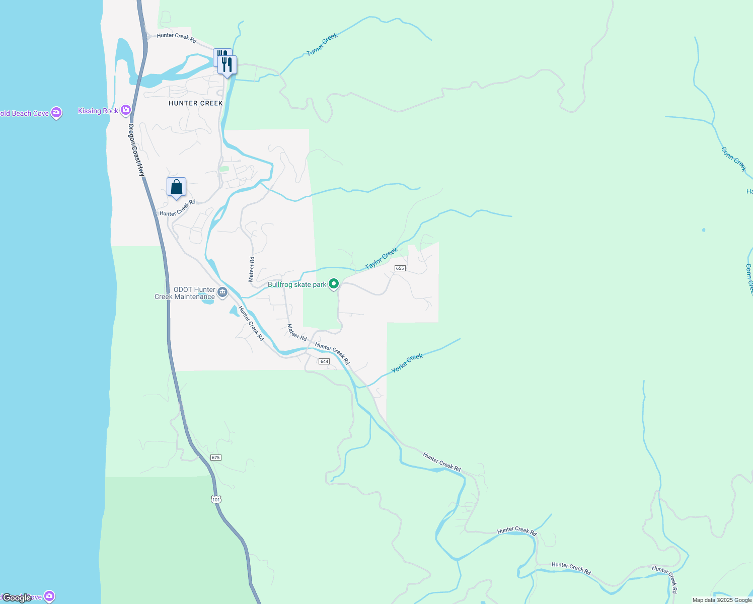 map of restaurants, bars, coffee shops, grocery stores, and more near 28355 Hunter Creek Heights in Gold Beach