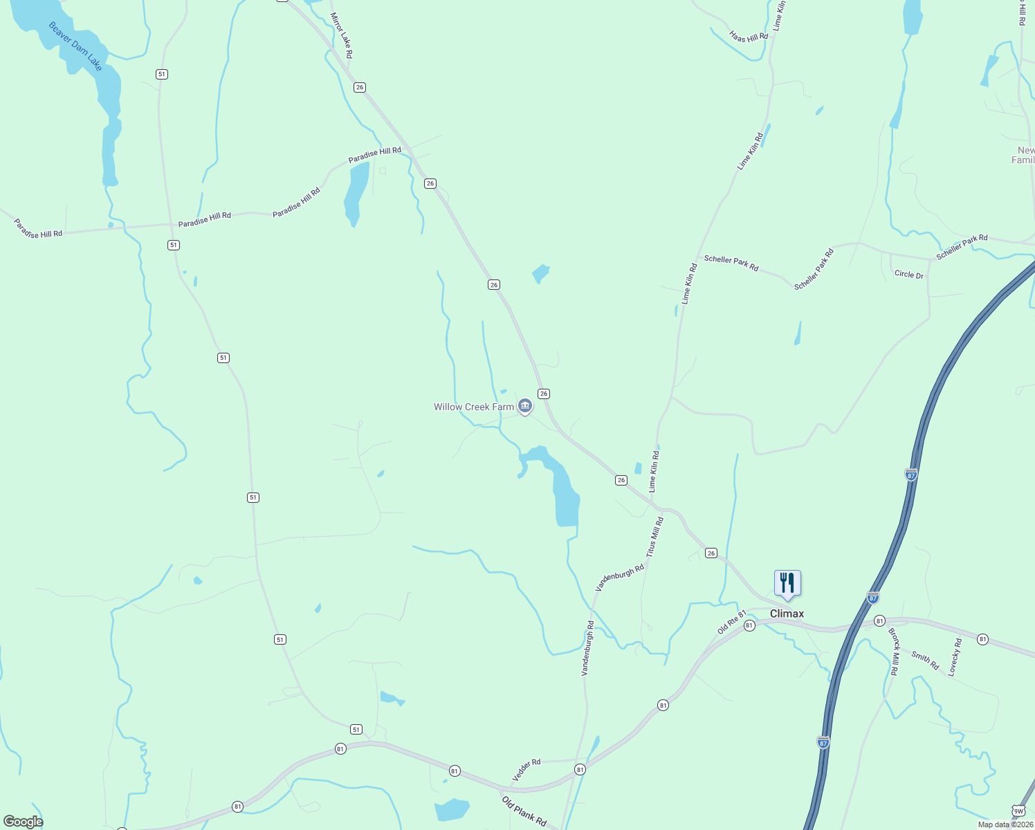 map of restaurants, bars, coffee shops, grocery stores, and more near Jordan Road in Climax