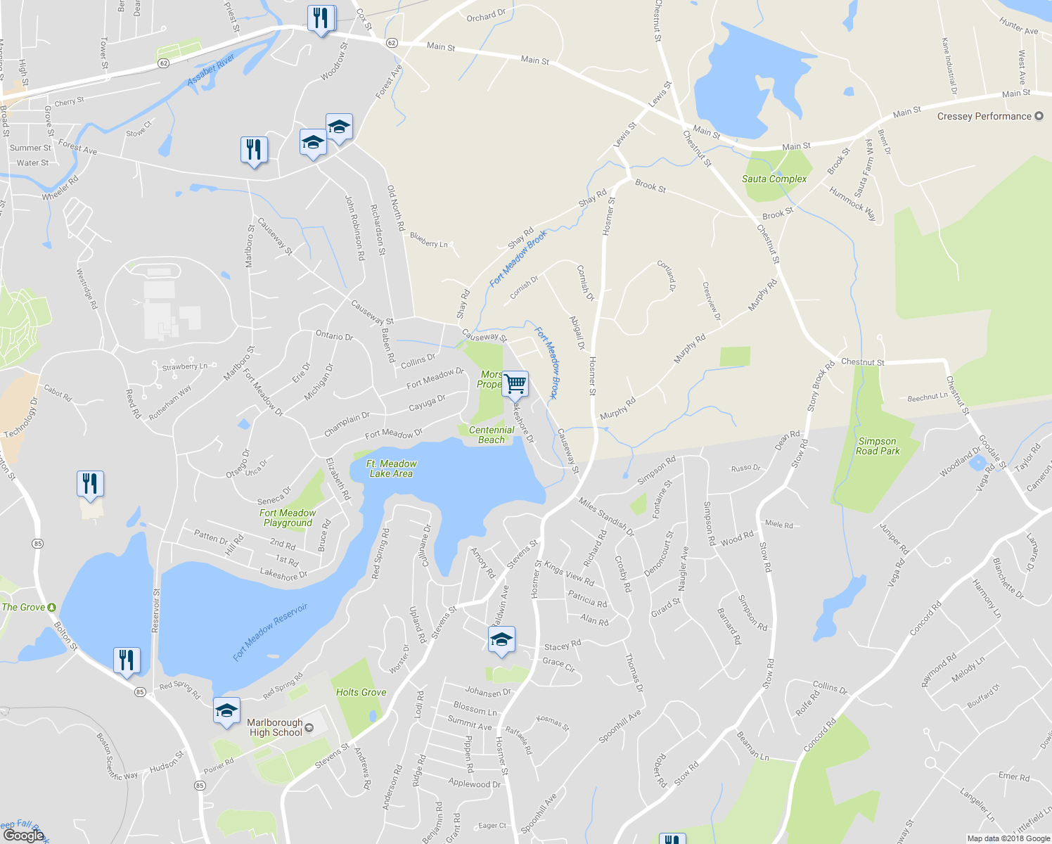 map of restaurants, bars, coffee shops, grocery stores, and more near 31 Lakeshore Drive in Hudson
