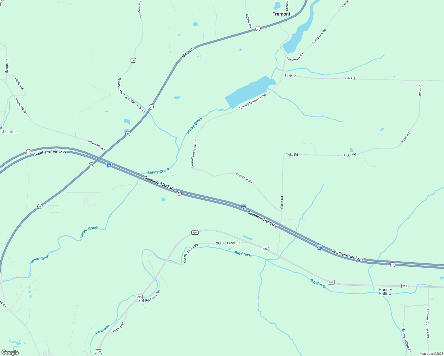 map of restaurants, bars, coffee shops, grocery stores, and more near 7773 Reservoir Rd in Hornell