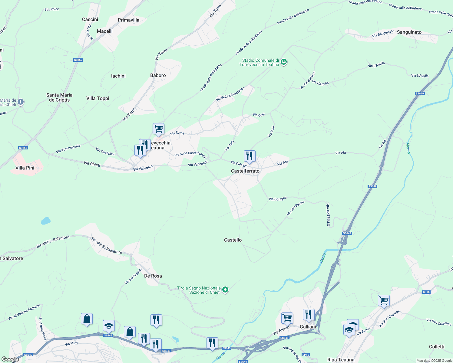 map of restaurants, bars, coffee shops, grocery stores, and more near 171 Via San Savino in Provincia di Chieti