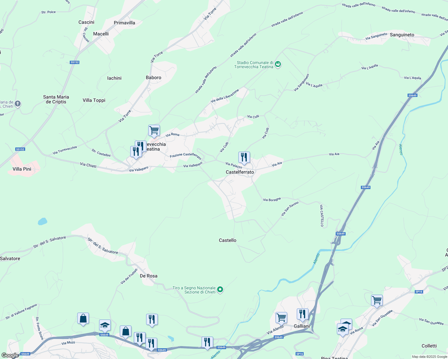 map of restaurants, bars, coffee shops, grocery stores, and more near 171 Via San Savino in Provincia di Chieti