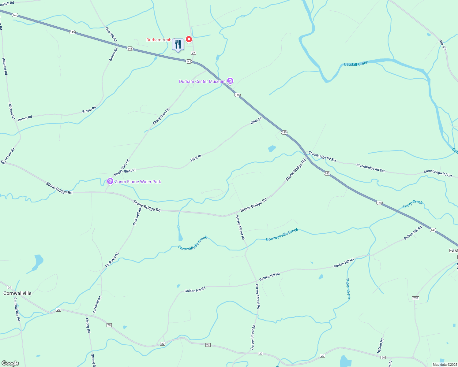 map of restaurants, bars, coffee shops, grocery stores, and more near 85 Enchanted Valley Road in East Durham
