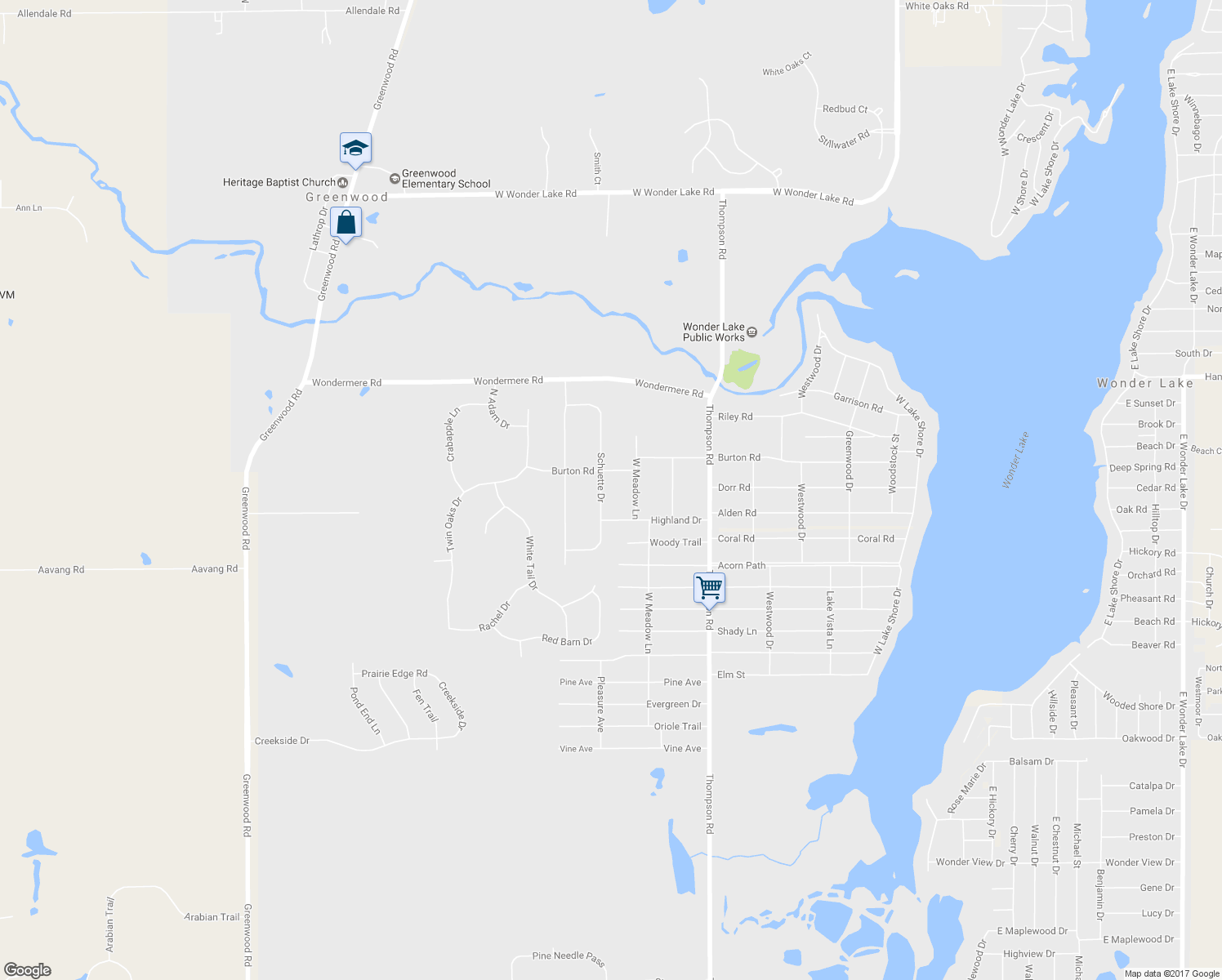map of restaurants, bars, coffee shops, grocery stores, and more near 3808 Schuette Drive in Wonder Lake