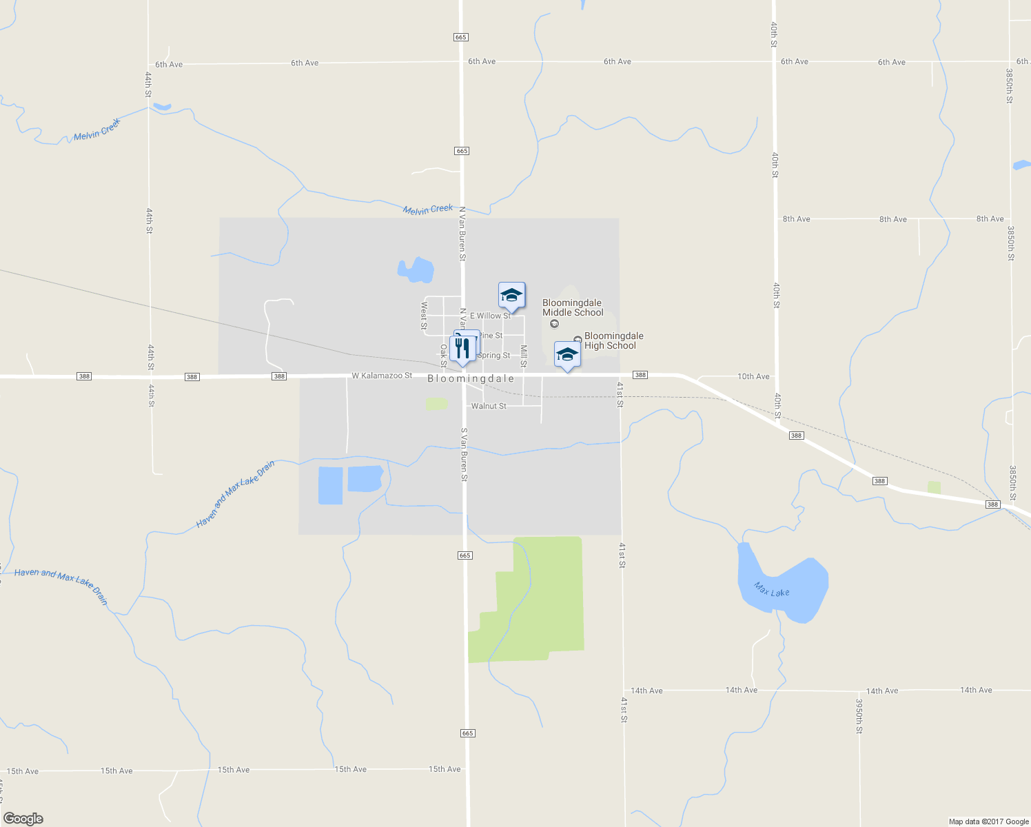 map of restaurants, bars, coffee shops, grocery stores, and more near 306 Walnut Street in Bloomingdale