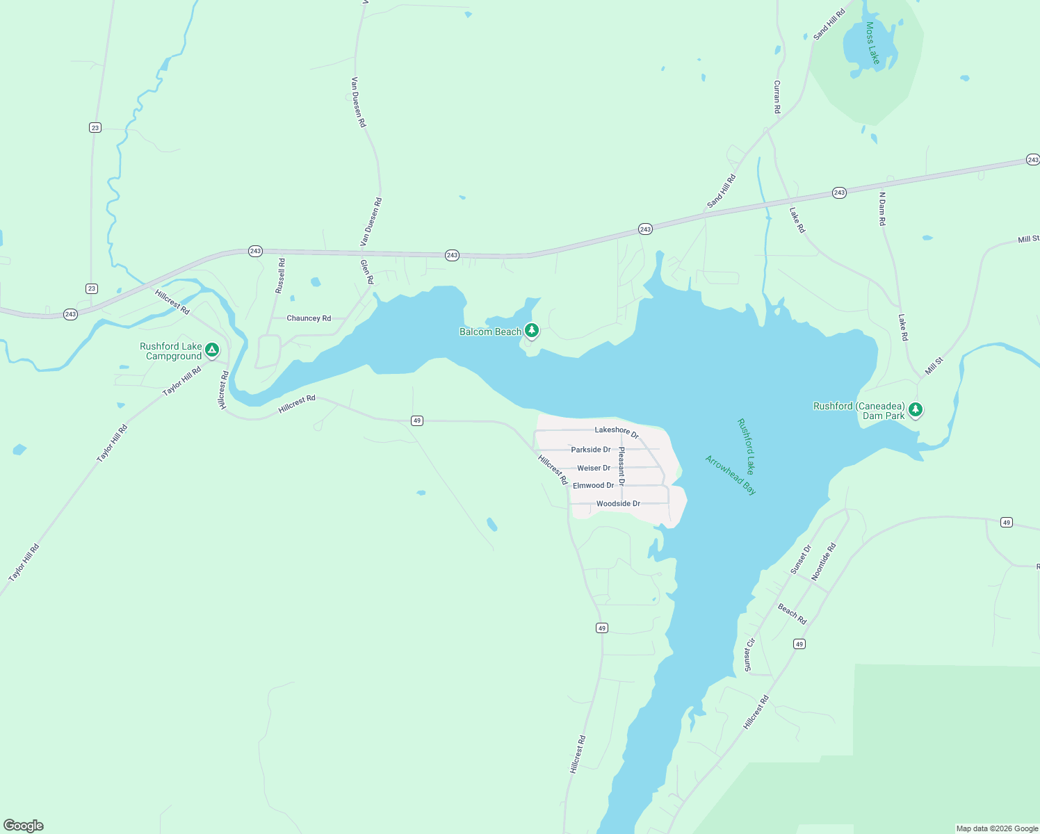 map of restaurants, bars, coffee shops, grocery stores, and more near 8578 County Road 49 in Caneadea
