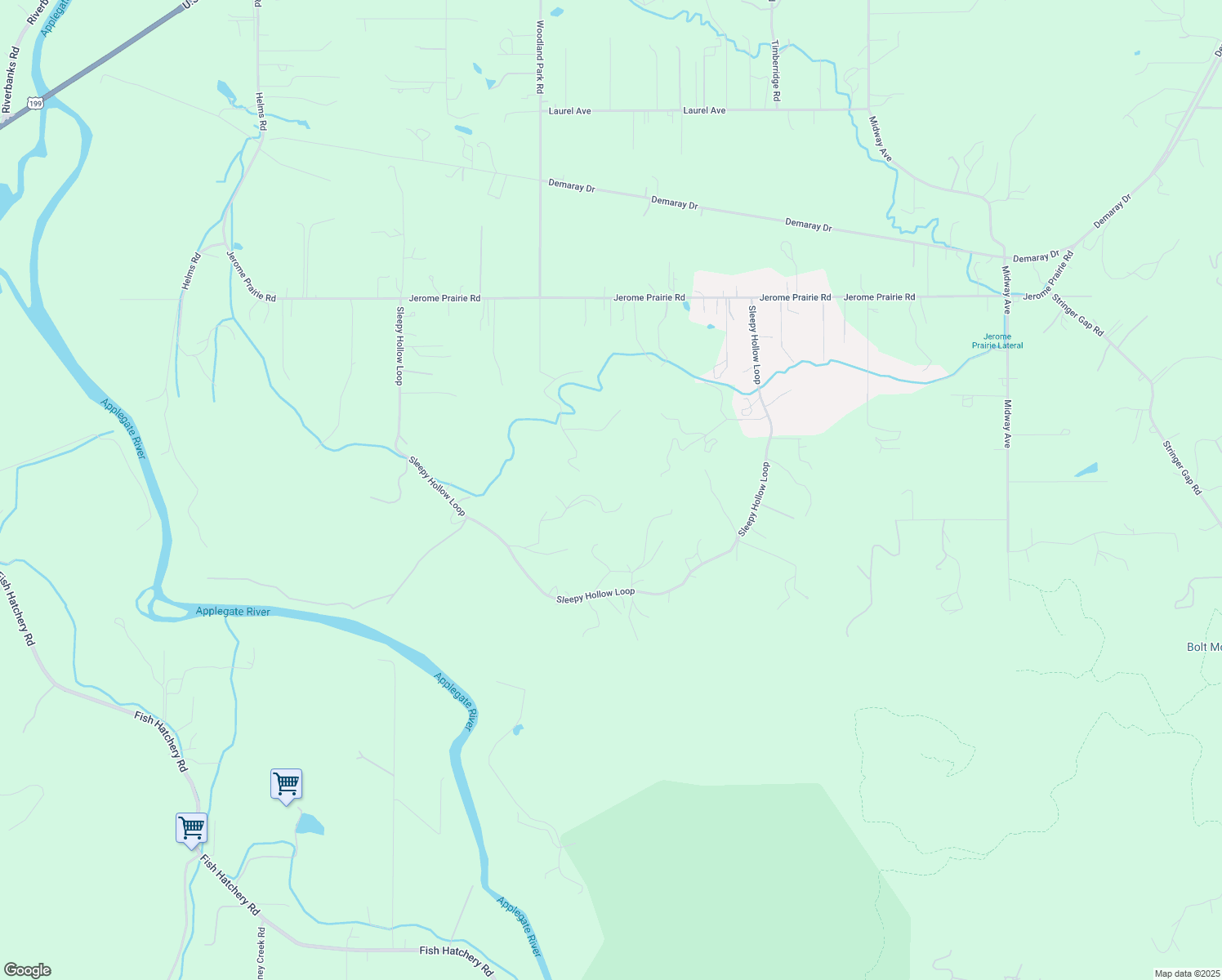map of restaurants, bars, coffee shops, grocery stores, and more near 4091 Woodland Park Road in Grants Pass