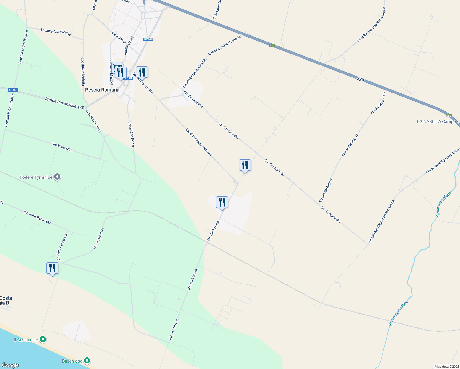 map of restaurants, bars, coffee shops, grocery stores, and more near 1 Località Quercette - Pescia in Provincia di Viterbo