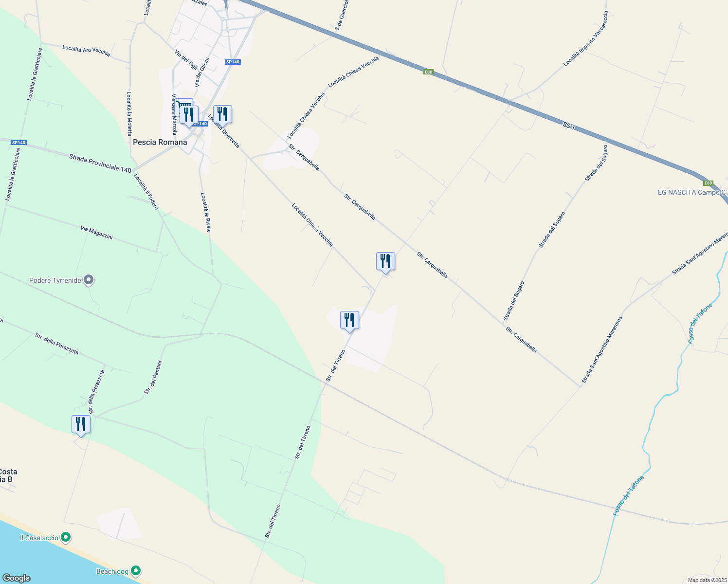 map of restaurants, bars, coffee shops, grocery stores, and more near 1 Località Quercette - Pescia in Provincia di Viterbo