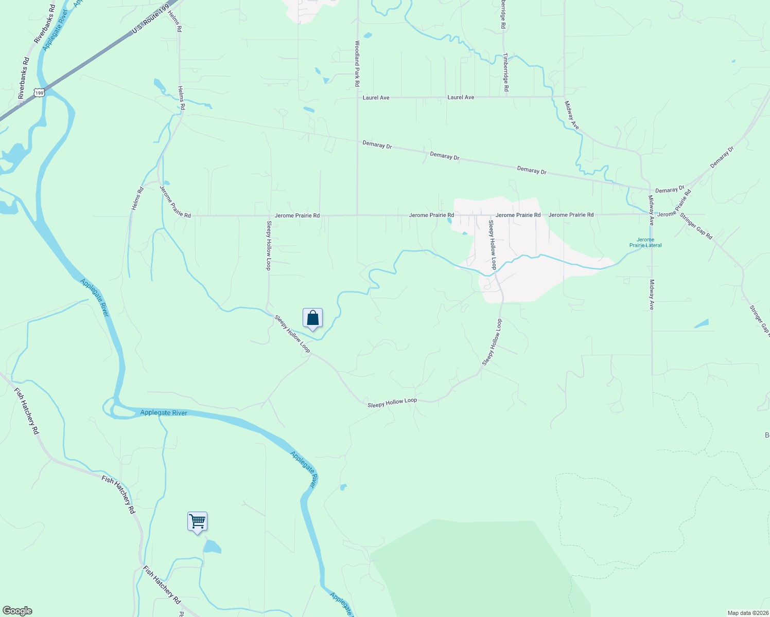 map of restaurants, bars, coffee shops, grocery stores, and more near 4091 Woodland Park Road in Grants Pass