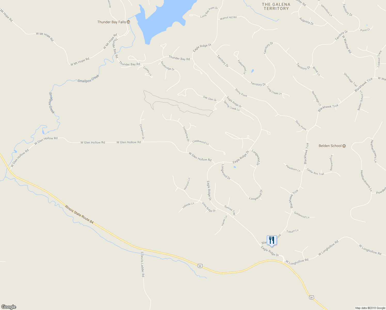 map of restaurants, bars, coffee shops, grocery stores, and more near 106 West Glen Hollow Road in Galena