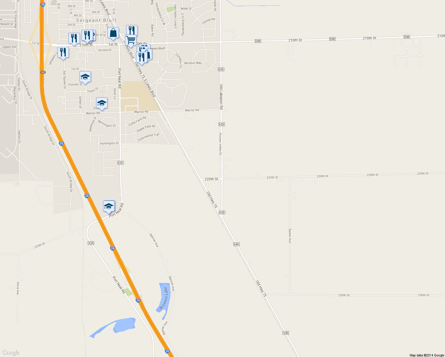 map of restaurants, bars, coffee shops, grocery stores, and more near 1451 220th Street in Sergeant Bluff